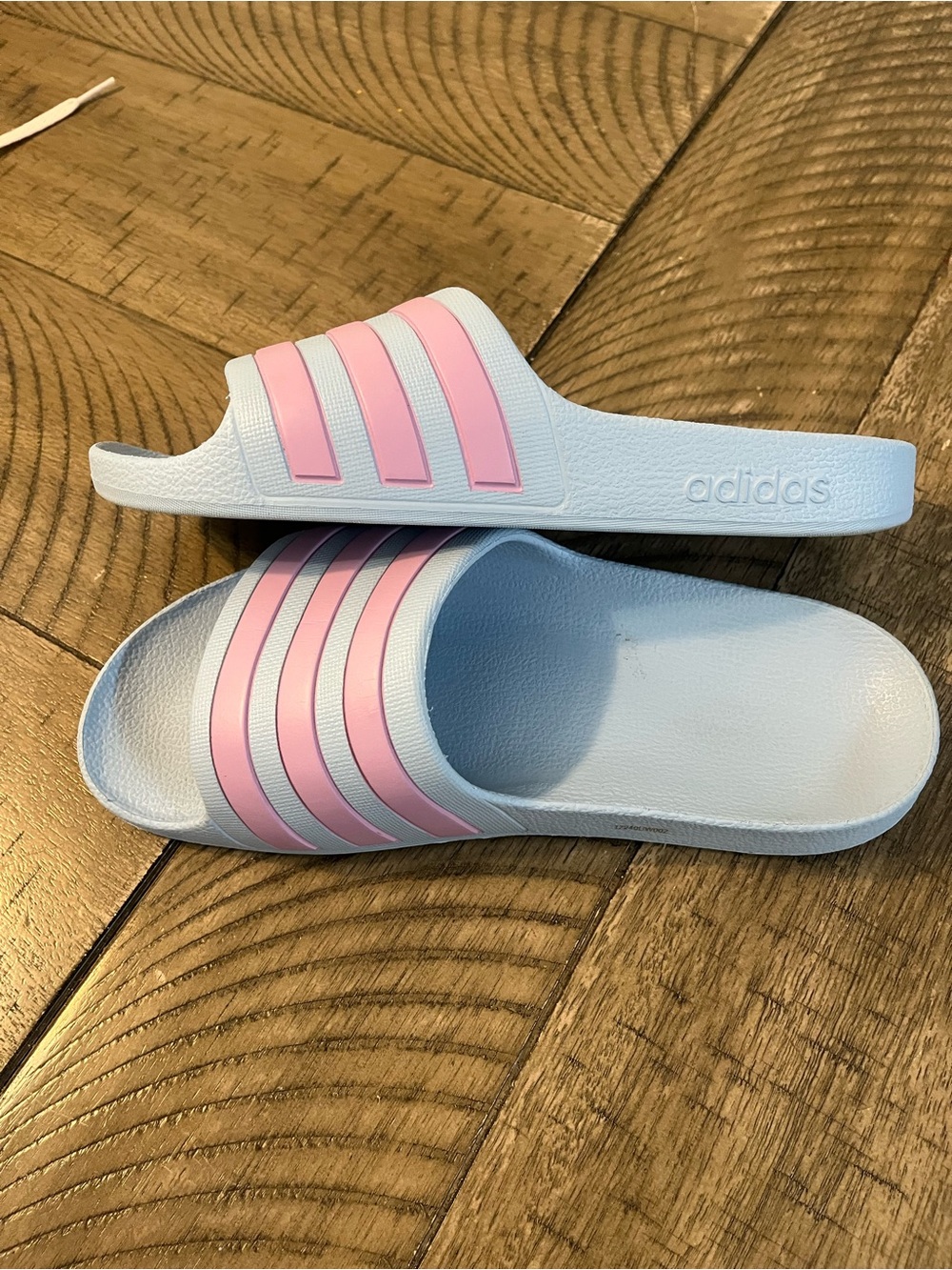 adidas Light Blue and Pink Kids Slide Sandals - Picture 2 of 3